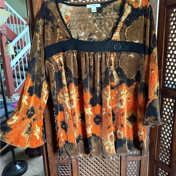 dressbarn Tops - dressbarn Orange & Brown Printed Bell-Sleeve Tunic